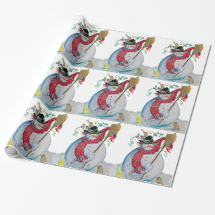 DRUNKEN SNÖGUBBE OCH FÅGLAR VINTER HOLIDAY GREETIN PRESENTPAPPER