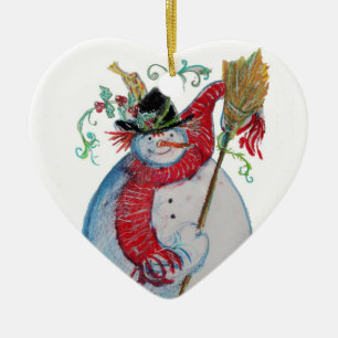 DRUNKEN SNÖGUBBE Winter Julfest Heart Julgransprydnad Keramik