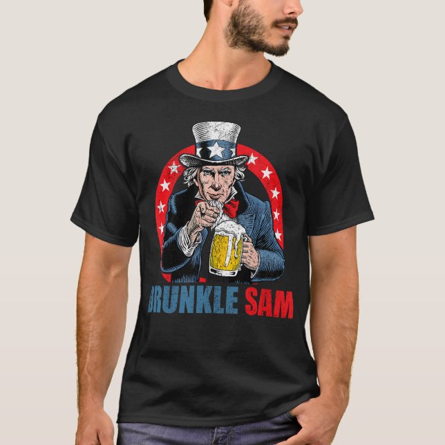 Drunkle Sam Funny 4:e juli, farbror Sam Usa Beer D T Shirt (Framsida)