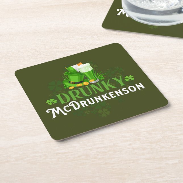 Drunky McDrunkerson St. Patrick's Day Underlägg Papper Kvadrat (Vinklad)