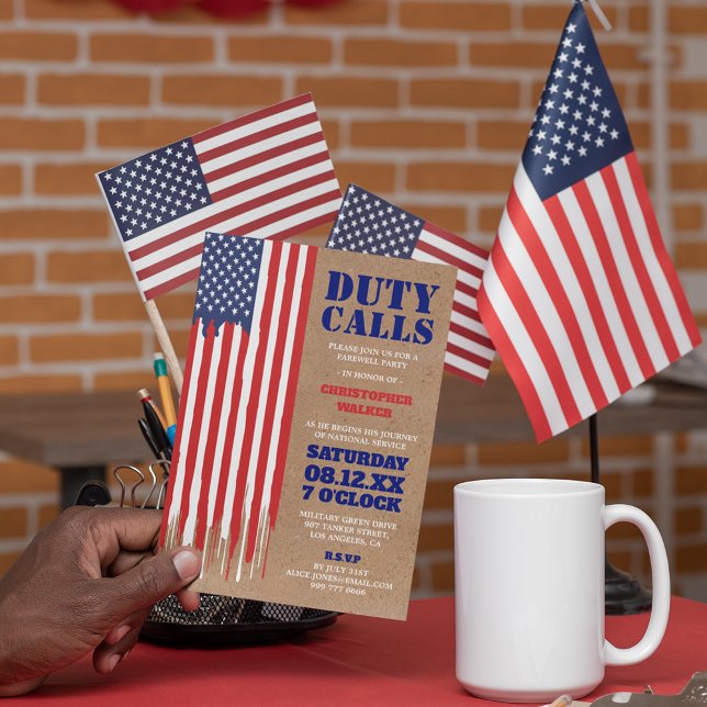 Druplande flagga | Rustik militär avskedsfest Inbjudningar (Skapare uppladdad)