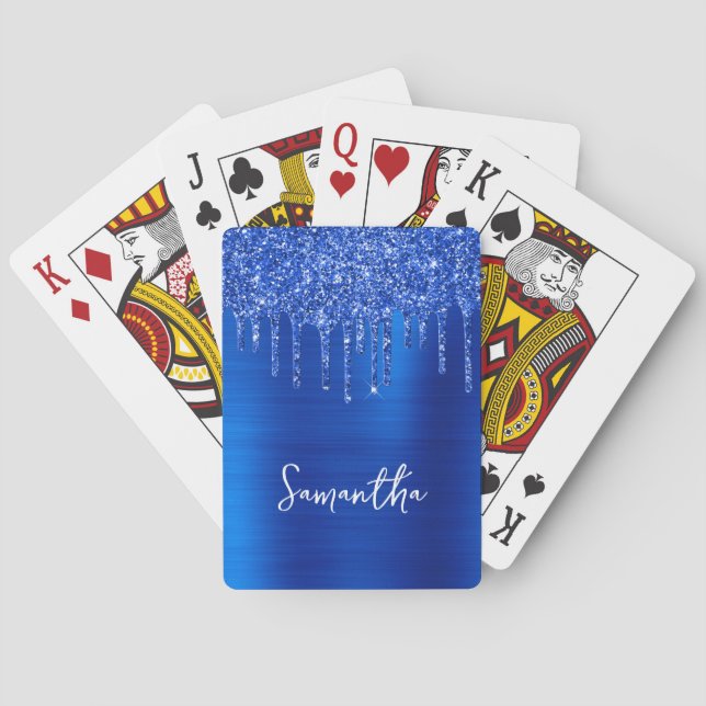 Druplande Royalblå Glitter Glam Namn Casinokort (Baksidan)