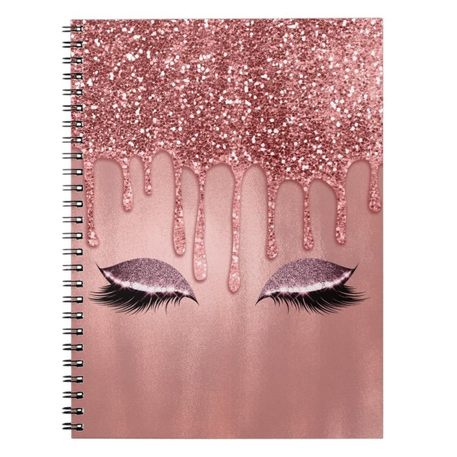Druplar i Roséguld Glitter Rosa Druplar Ögonfransa Anteckningsbok (Framsidan)
