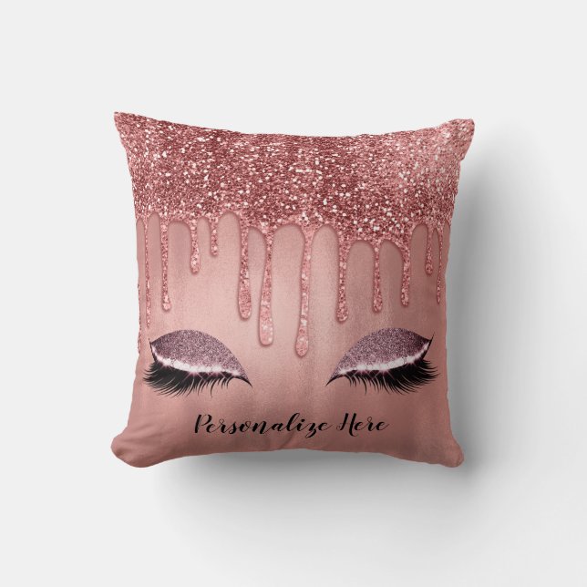 Druplar i Roséguld Glitter Rosa Druplar Ögonfransa Kudde (Framsida)