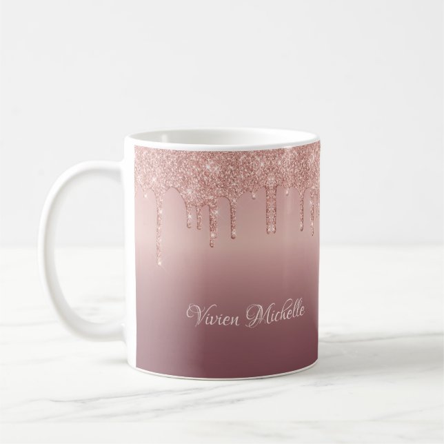 Drupljusande glitter Rosa Guld Glänsande Kaffemugg (Vänster)