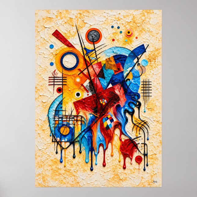 Druppande geometrisk abstrakt med djärva primärfär poster (Framsidan)