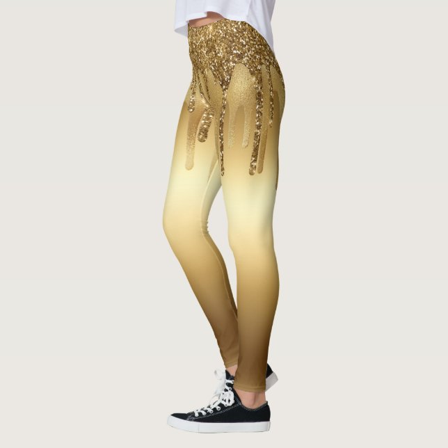 Druppande Glitter Accenter i Guld Färg Glänsande Leggings (Vänster)