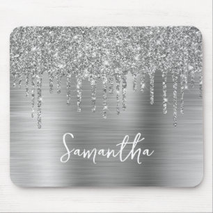 Druppande Silver Glitter Glam Namn Musmatta