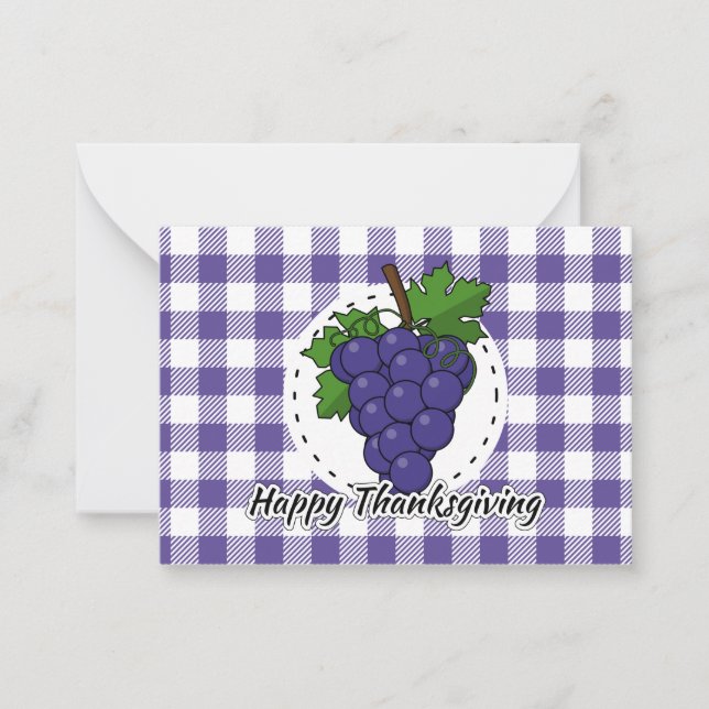 Druva på Violett Plaid - Glad Thanksgiving Anteckningskort (Framsida)