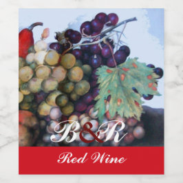 DRUVOR,GRAPEVINER, PEARS, Red Vin Tasting Party Vinflaska Etikett