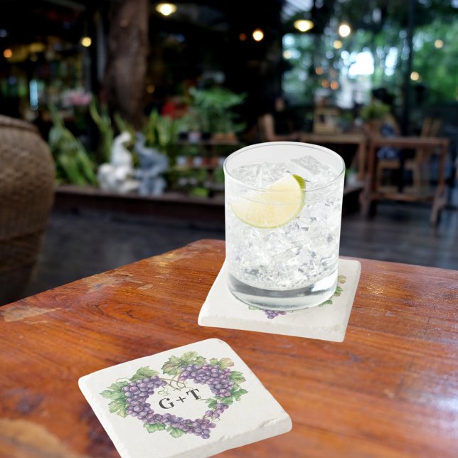 Druvor, hjärtsmonogram initialer bröllop stenunderlägg (Skapare uppladdad)