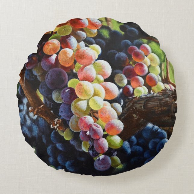 Druvor i Abundance för Vin Älskare & Wineries Rund Kudde (Framsidan)