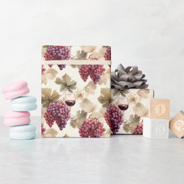 Druvor och röd vin 2 - presentpapper (Baby Shower)