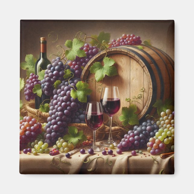 Druvor och Vin still Life Square Magnet (Framsidan)