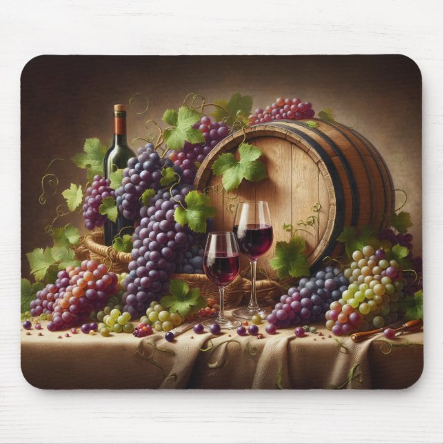 Druvor och Vin stillliv Musmatta (Framsidan)