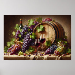 Druvor och Vin stillliv Poster