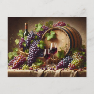 Druvor och Vin stillliv Vykort