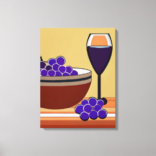 Druvor och Wineglass i Maroon och Tan Canvastryck