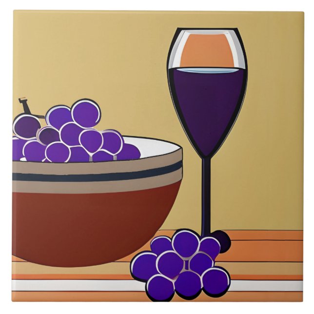 Druvor och Wineglass i Maroon och Tan Kakelplatta (Framsidan)