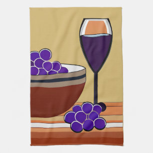 Druvor och Wineglass i Maroon och Tan Kökshandduk