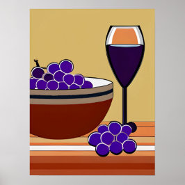 Druvor och Wineglass i Maroon och Tan Poster