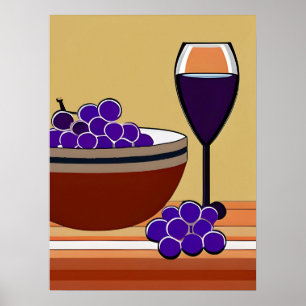 Druvor och Wineglass i Maroon och Tan Poster
