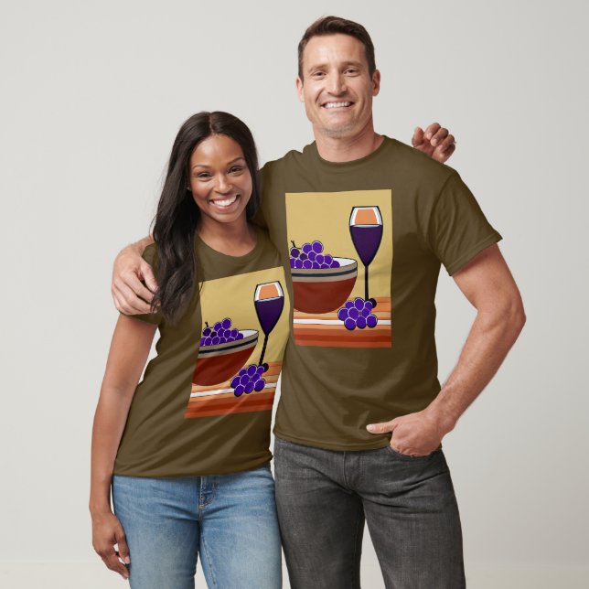 Druvor och Wineglass i Maroon och Tan T Shirt (Unisex)