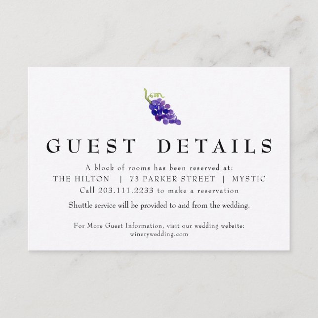 Druvor på detaljkortet Vine Vin Bröllop Tilläggskort (Framsida)