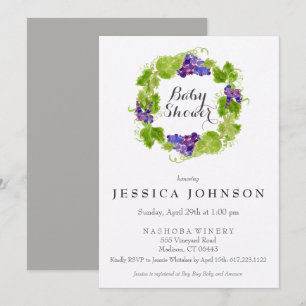 Druvor på inbjudan till Vine Vin Baby Shower