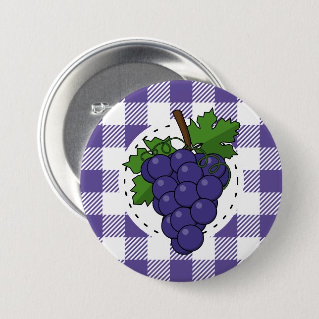 Druvor på vit violett rutig mönster knapp (Framsida & baksida)