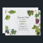 Druvor Vineyard Mediterranean Grekiska ön Bröllop Spara Datumet<br><div class="desc">Ett vackert mönster med rustika vinodlingar och löv på en vit Medelhavsvall på den grekiska ön stil tvättar vägg. En elegant vintage bröllop-vinstock sparar perfekten med datumkort för grekiska öar, italienska och stil i Medelhavsområdet. Baksidan av kortet visar ett minimalistiskt monogram. Det finns också möjlighet att matcha bröllopsinbjudningar och andra...</div>