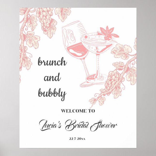 Druvväxt Champagne Retro Bröllopsdusch Välkommen Poster (Framsidan)