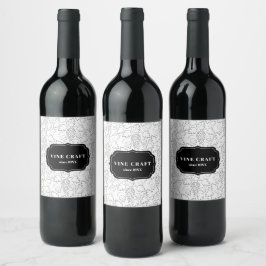 Druvvin svart och vit Elegant Estetisk. Vinflaska Etikett
