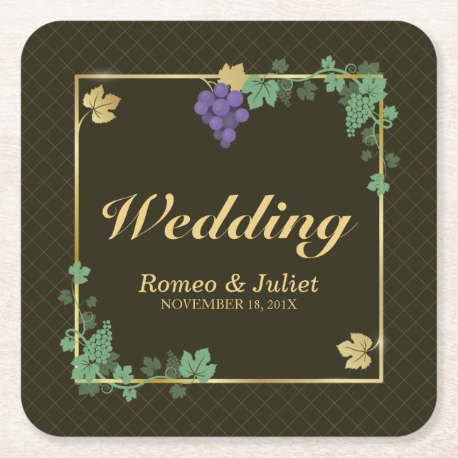 Druvviner med Papper Underlägg Guld Ram Bröllop (Framsidan)