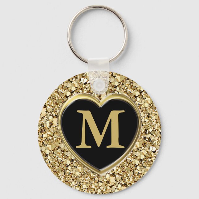 Druzy crystal monogram - metallisk guld nyckelring (Framsida)