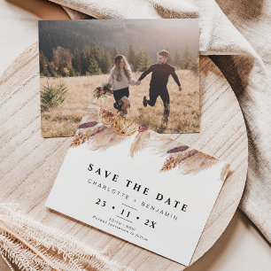 Dry Boho Pampas Grass Bröllop spara datum Card Inbjudningar
