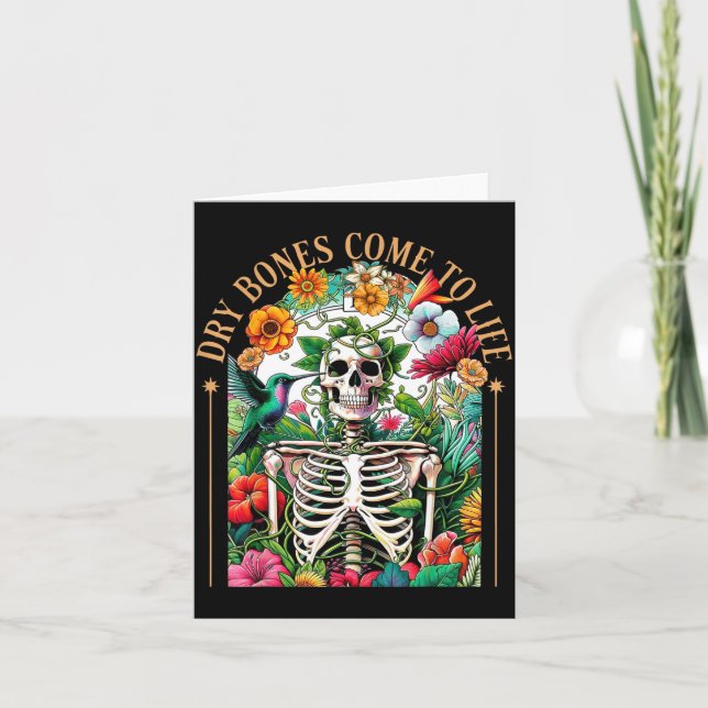 Dry Bones Come Alive Funny Skeleton Floral Christi Kort (Framsida)