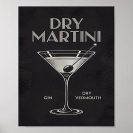 Dry Martini Cocktail Gin Vermouth Elegant Black Poster