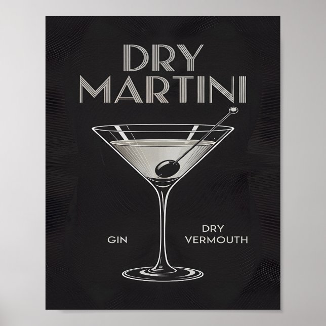 Dry Martini Cocktail Gin Vermouth Elegant Black Poster (Framsidan)