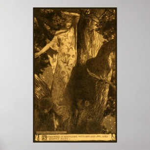 Dryad Girl som står av Träd i hemligt månljus Poster