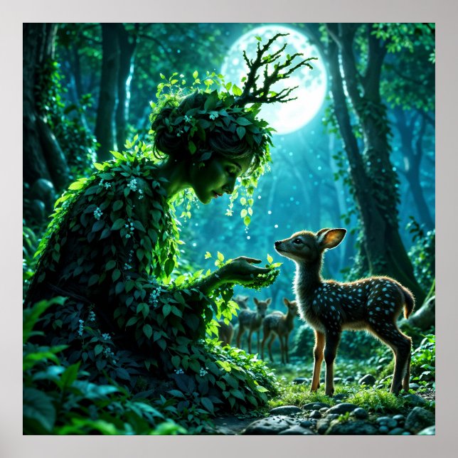 Dryad queen of the enchanted forest at night art poster (Framsidan)