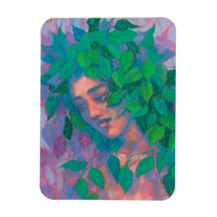 Dryad Träd Spirit Grönt Löv Surreal Fantasy Art Magnet