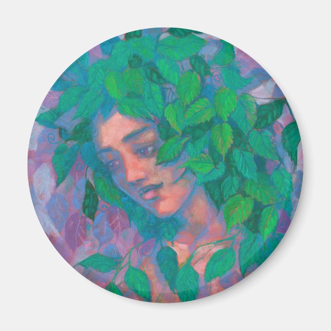 Dryad Träd Spirit Grönt Löv Surreal Fantasy Art Magnet (Framsidan)