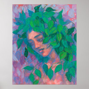 Dryad Träd Spirit Grönt Löv Surreal Fantasy Art Poster