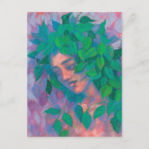 Dryad Träd Spirit Grönt Löv Surreal Fantasy Art Vykort