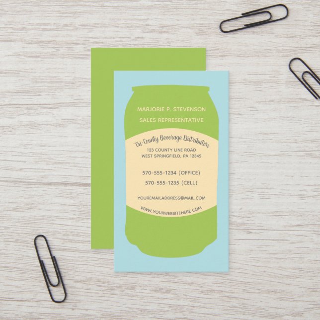 Drycke Distributör Aluminium Burk Anpassad Visitkort (Fram/Back In Situ)