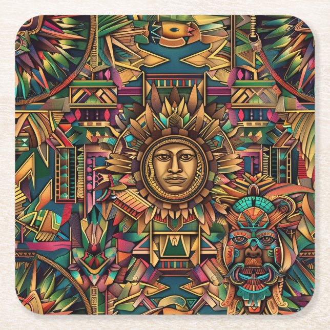 Dryckebröd för Enigmatic Blue "Aztec Dream" Underlägg Papper Kvadrat (Framsidan)