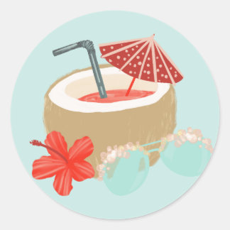 Drycken Coral Red och Mint Coconut samt solglasögo Runt Klistermärke