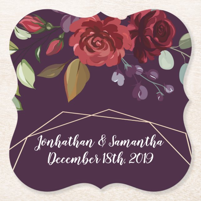 Drycker Coasters Plum Lila Ro Guld Geometric Fl Underlägg Papper (Framsida)