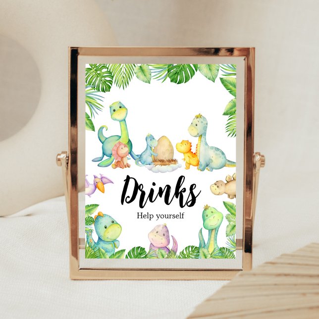 Drycker från Cute Dinosaur Baby Shower Drinks Poster (Greenery Dinosaur Baby Shower Drinks Sign)